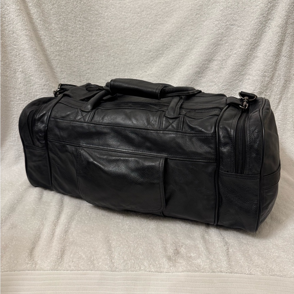 Black Italian leather weekender duffel bag
